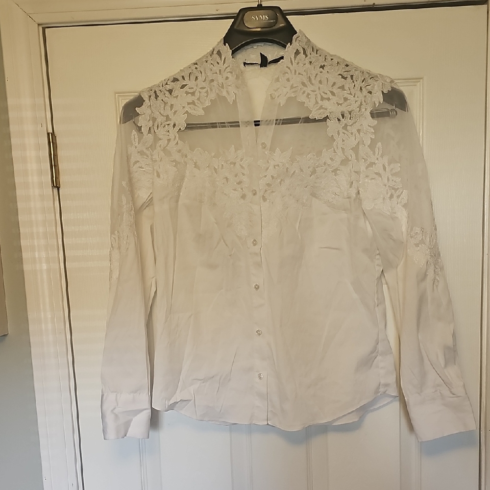 Elegant White Lace Women's Top, WHBM, Size 8